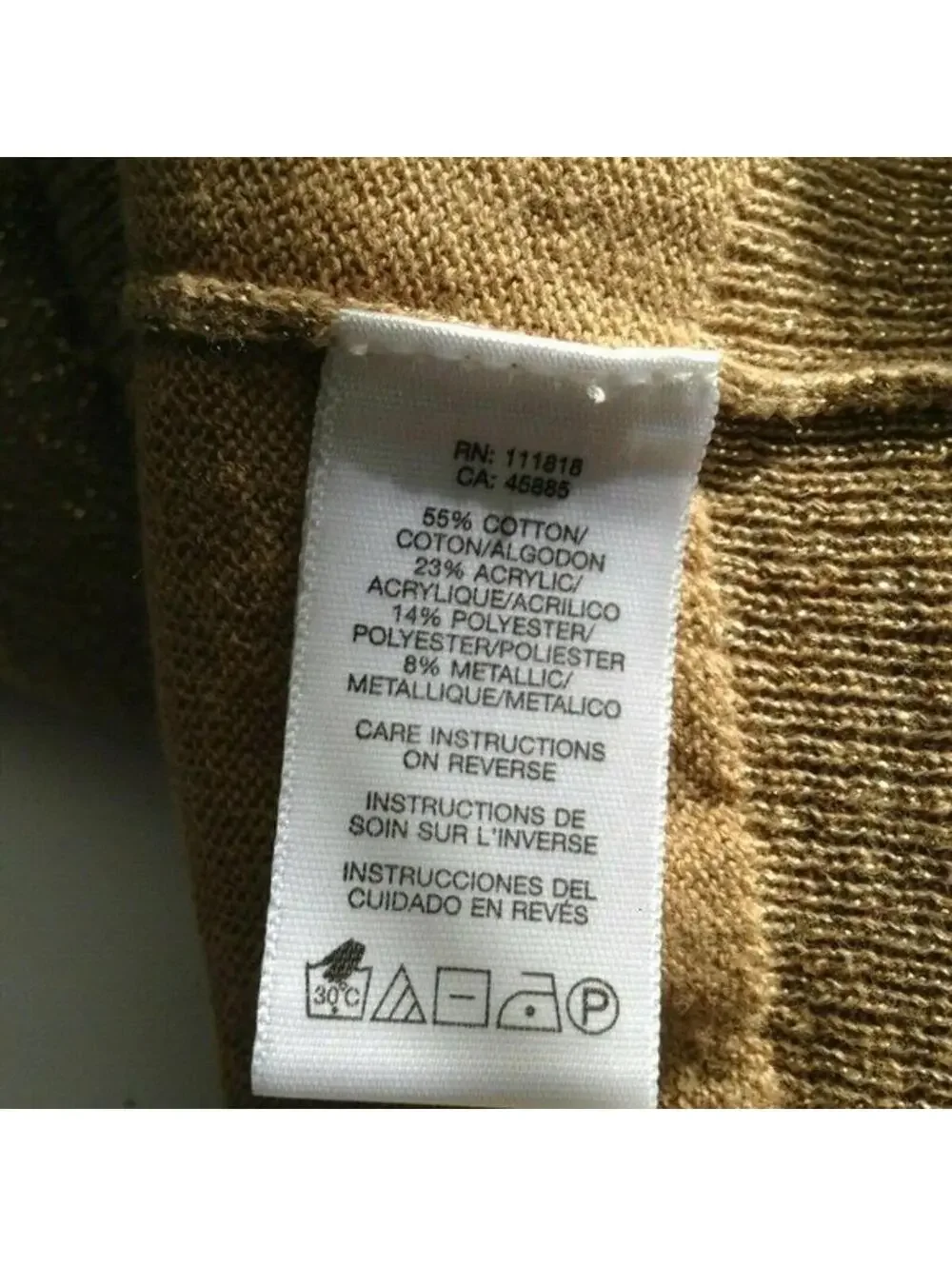 Michael Kors Gold Shimmer Cowl Neck Sweater XL Metallic Knit 3/4 Sleeve LKNW